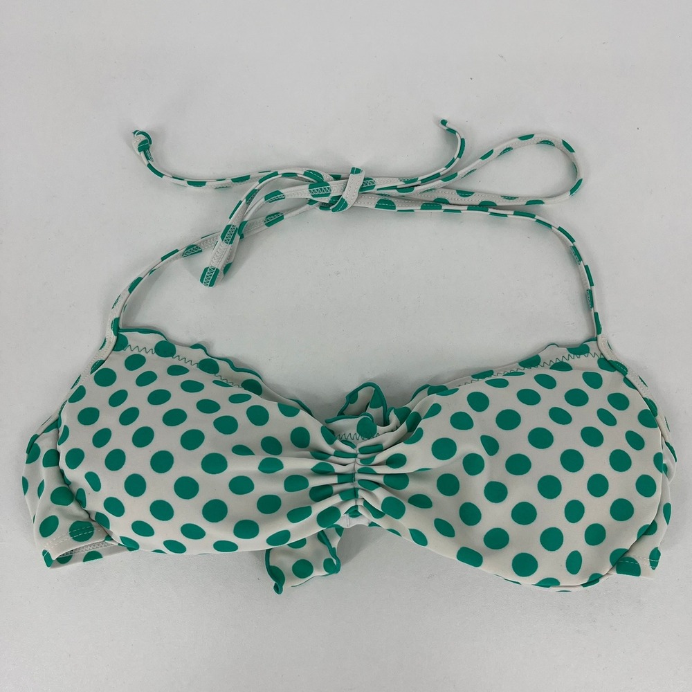 Candies Swim Womens Green White Polka Dot Scalloped Halter Bikini Top Size M